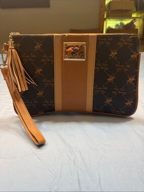 Beverly Hills Polo Club Brown & Tan Logo Wristlet Clutch